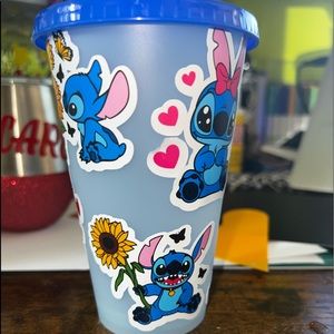 The lovable stitch 16 oz cup with lid and straw